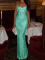 Sheath Square Sequin Floor-Length Prom Dress