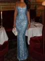 Sheath Square Sequin Floor-Length Prom Dress
