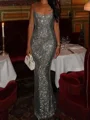 Sheath Square Sequin Floor-Length Prom Dress
