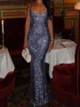 Sheath Square Sequin Floor-Length Prom Dress