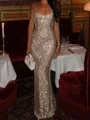 Sheath Square Sequin Floor-Length Prom Dress
