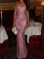 Sheath Square Sequin Floor-Length Prom Dress