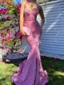 Sheath Sweetheart Sequin Sweep Train Velvet Sequins Prom Dress