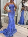 Sheath Square Appliques Lace Sweep Train Tulle Prom Dress