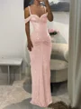 Sheath Cold Shoulder Pleated Floor-Length Prom Dress