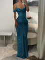 Sheath Cold Shoulder Pleated Floor-Length Prom Dress
