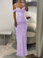 Sheath Cold Shoulder Pleated Floor-Length Prom Dress