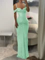 Sheath Cold Shoulder Pleated Floor-Length Prom Dress