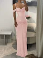 Sheath Cold Shoulder Pleated Floor-Length Prom Dress