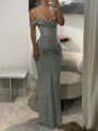 Sheath Cold Shoulder Pleated Floor-Length Prom Dress