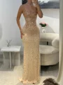 Sheath Straight Rhinestone Sweep/Brush Train Tulle Prom Dress