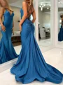 Mermaid V-neck Pleated Court Train Jersey Prom Dress