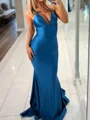 Mermaid V-neck Pleated Court Train Jersey Prom Dress