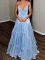 A-line V-neck Pleated Sweep Train Other Corset Prom Dress