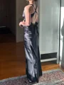 Sheath V-neck Bow Sweep Train Silk Like Satin Prom Dress