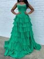 A-line Straight Cascading Ruffles Sweep Train Chiffon Corset Prom Dress