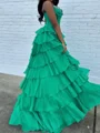 A-line Straight Cascading Ruffles Sweep Train Chiffon Corset Prom Dress