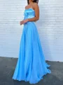 A-line Straight Bow Floor-Length Chiffon Corset Prom Dress
