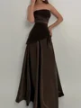 A-line Straight Pleated Floor-Length Satin Corset Prom Dress