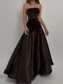 A-line Straight Pleated Floor-Length Satin Corset Prom Dress