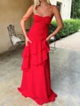 Sheath Spaghetti Straps Cascading Ruffles Sweep Train Chiffon Prom Dress