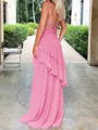 Sheath Spaghetti Straps Cascading Ruffles Sweep Train Chiffon Prom Dress