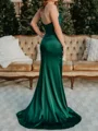 Sheath Straight Pleated Sweep Train Silk Like Satin Corset Prom Dress