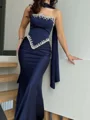 Sheath Scoop Rhinestone Floor-Length Silk Like Satin Corset Prom Dress