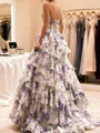 A-line Sweetheart Cascading Ruffles Sweep Train Other Corset Prom Dress