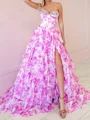 A-line Sweetheart Cascading Ruffles Sweep Train Other Corset Prom Dress