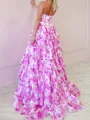 A-line Sweetheart Cascading Ruffles Sweep Train Other Corset Prom Dress