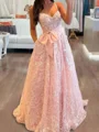A-line Sweetheart Bow Sweep Train Lace Corset Prom Dress