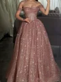 A-line Off-the-Shoulder Sequin Floor-Length Sequins Corset Prom Dress