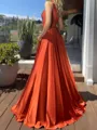 A-Line/Princess One-Shoulder Sweep Train Silk like Satin Prom Dress With Leg Slit