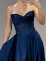 A-line Off-the-Shoulder Ruffles Sweep Train Silk Like Satin Corset Prom Dress