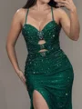Sheath Spaghetti Straps Sequin Court Train Prom Dress
