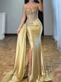 Sheath Sweetheart Sequin Sweep Train Silk Like Satin Corset Prom Dress