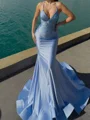 Mermaid Spaghetti Straps Sequin Court Train Silk Like Satin Corset Prom Dress
