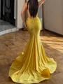 Mermaid Spaghetti Straps Sequin Court Train Silk Like Satin Corset Prom Dress
