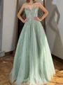 A-line Sweetheart Rhinestone Floor-Length Tulle Corset Prom Dress