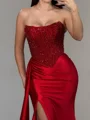 Sheath Straight Beading Sweep Train Corset Prom Dress