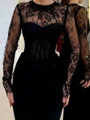 Sheath Scoop Long Sleeves Appliques Lace Ankle-Length Stretch Crepe Prom Dress