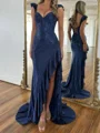 Sheath Sweetheart Sequin Sweep Train Silk Like Satin Corset Prom Dress