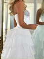 A-line Sweetheart Cascading Ruffles Sweep Train Chiffon Corset Prom Dress