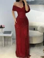 Sheath Off-the-Shoulder Sequin Floor-Length Corset Prom Dress