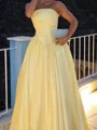 A-line Straight Pleated Floor-Length Taffeta Corset Prom Dress