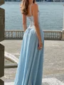 A-line Spaghetti Straps Ruffles Floor-Length Stretch Crepe Corset Prom Dress