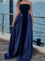 A-line Straight Ruffles Floor-Length Velvet Prom Dress