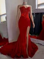 Mermaid Sweetheart Beading Chapel Train Velvet Corset Prom Dress