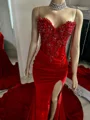Mermaid Sweetheart Beading Chapel Train Velvet Corset Prom Dress
